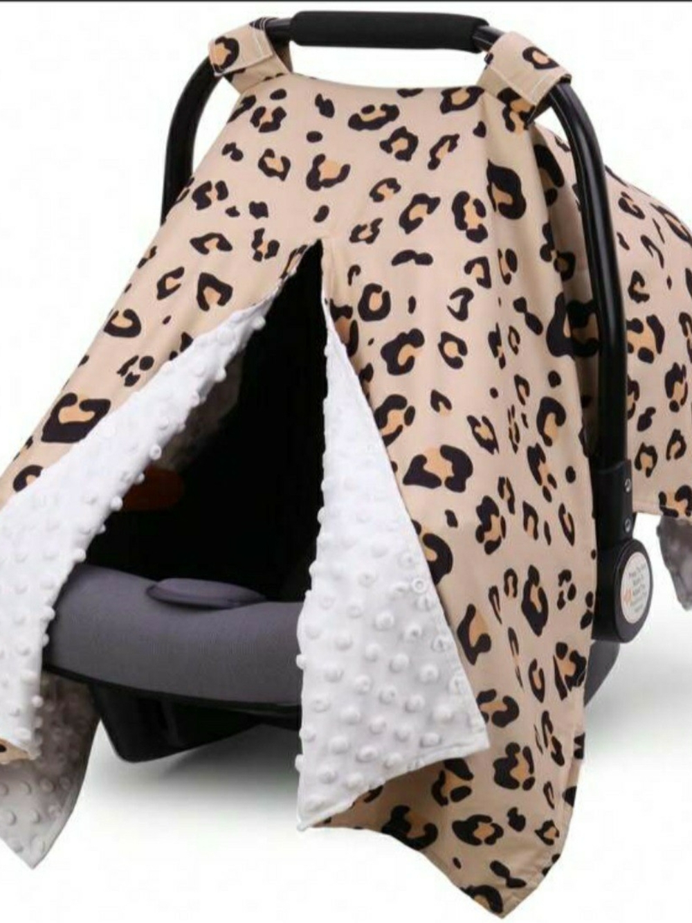 Leopard Print Infant Car Seat Cover - Beige with White Lining
